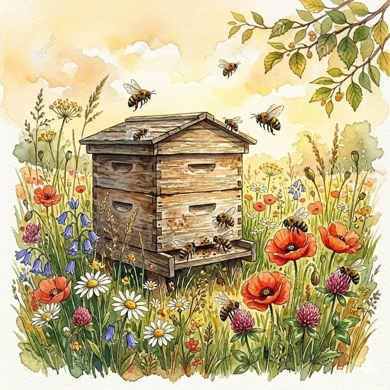 Busy Bees Fairy Tale Watercolor Art