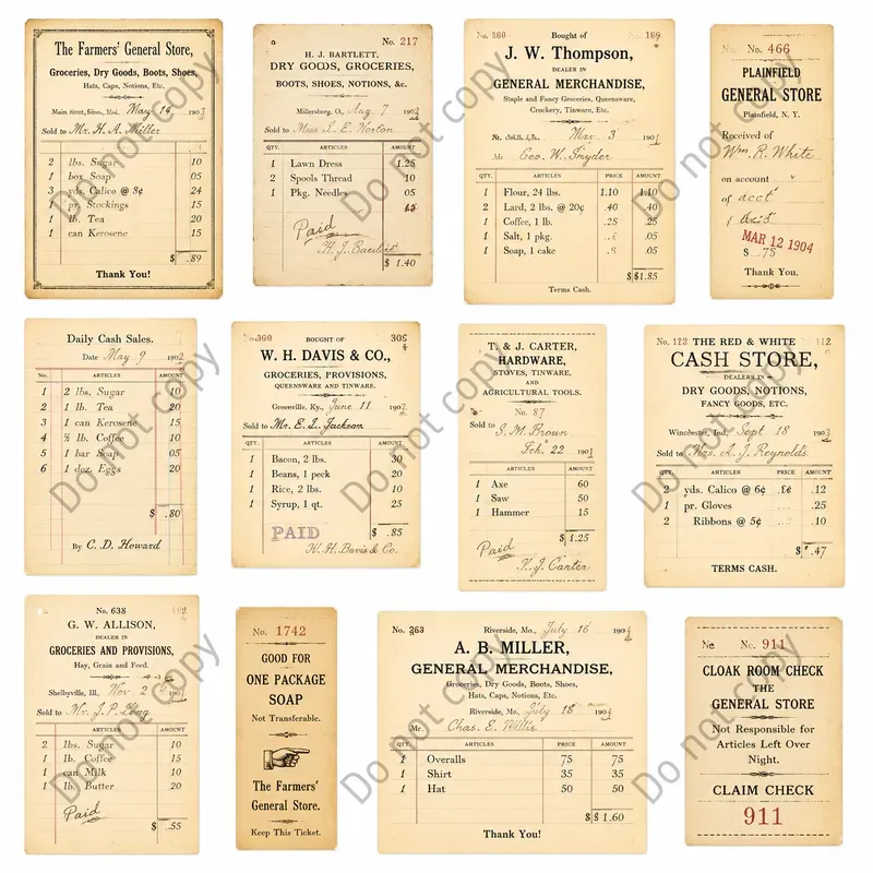 Vintage Ledger Receipt Ephemera Sheets