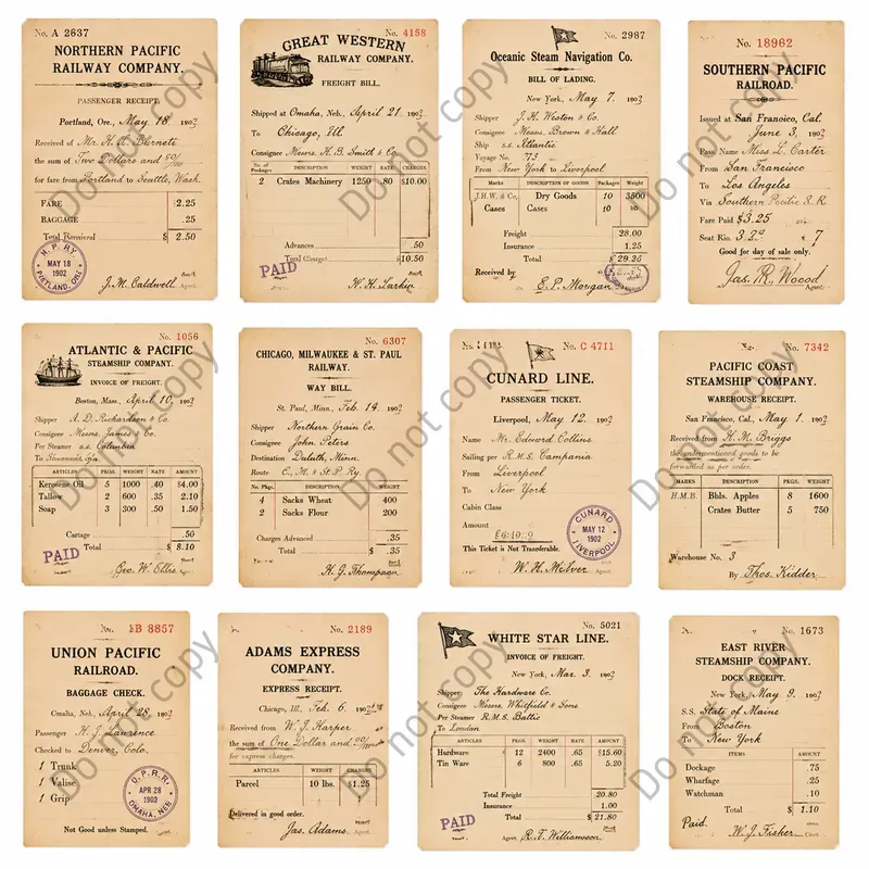 Vintage Ledger Receipt Ephemera Sheets