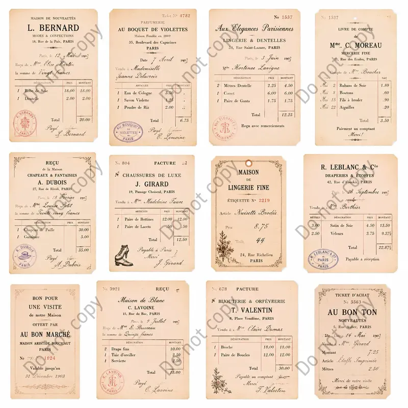 Vintage Ledger Receipt Ephemera Sheets