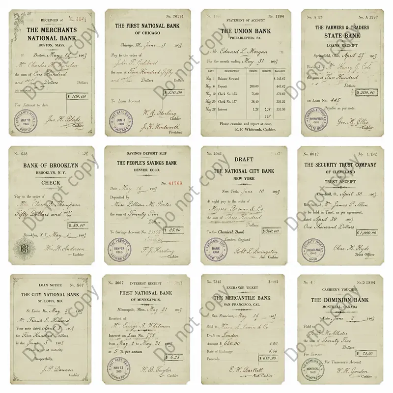 Vintage Ledger Receipt Ephemera Sheets