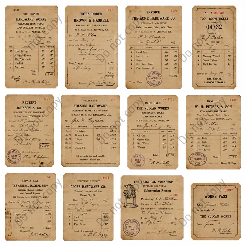 Vintage Ledger Receipt Ephemera Sheets