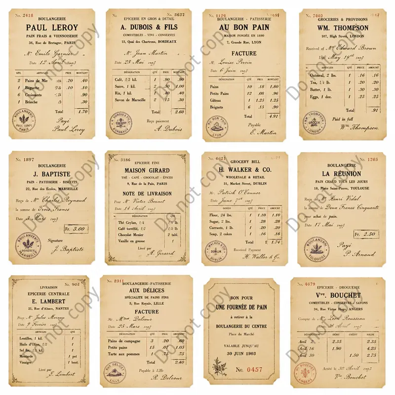 Vintage Ledger Receipt Ephemera Sheets