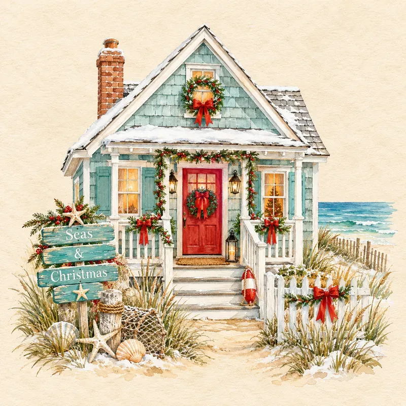 Coastal Christmas Watercolor Cliparts