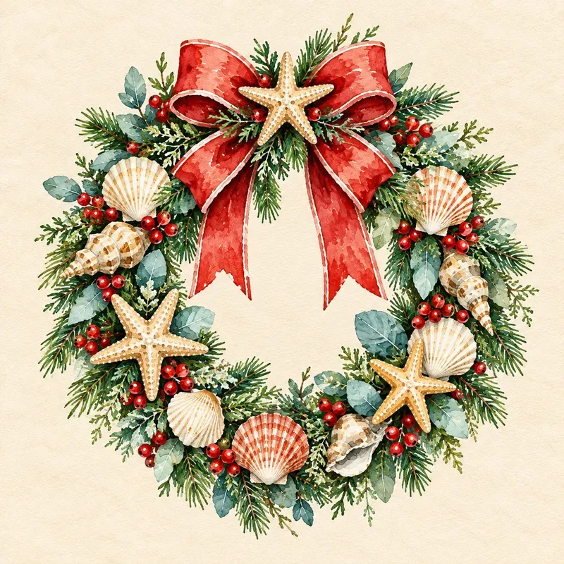 Coastal Christmas Watercolor Cliparts
