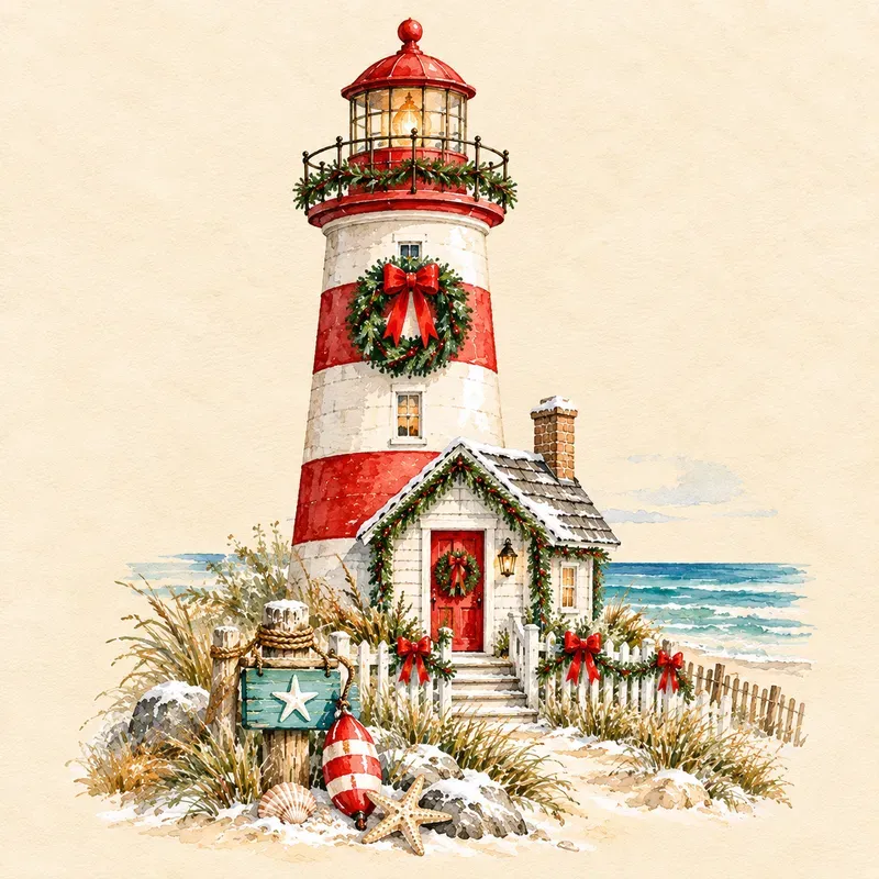 Coastal Christmas Watercolor Cliparts