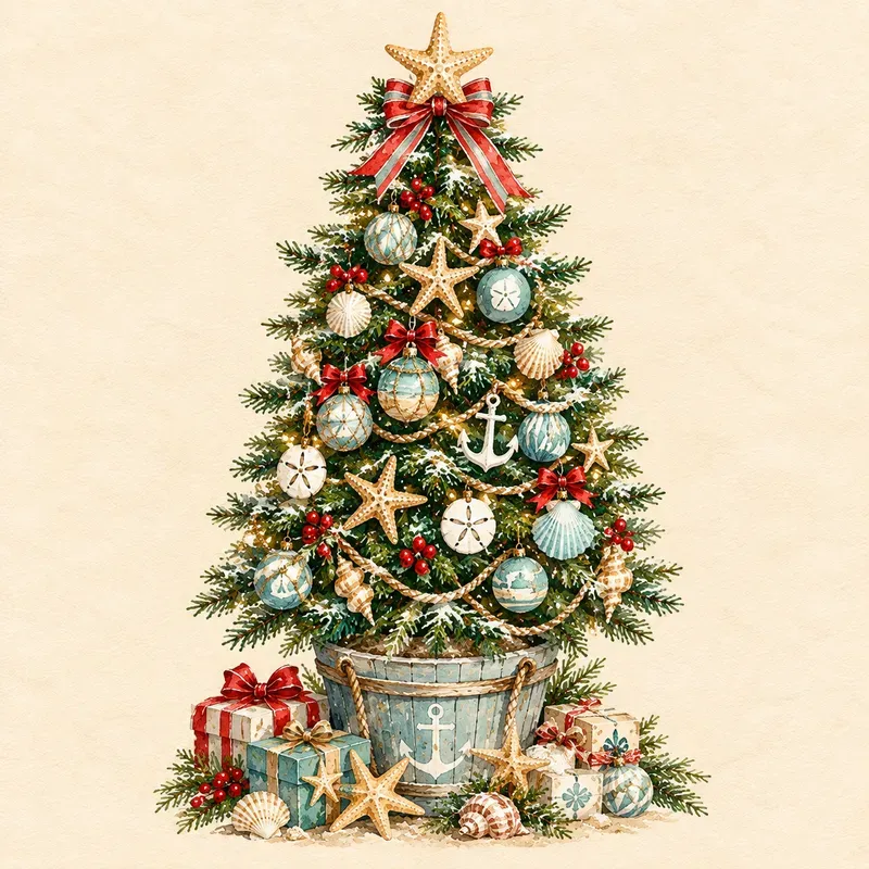 Coastal Christmas Watercolor Cliparts