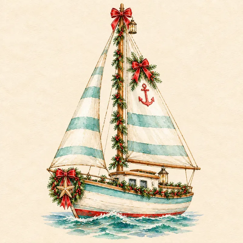 Coastal Christmas Watercolor Cliparts