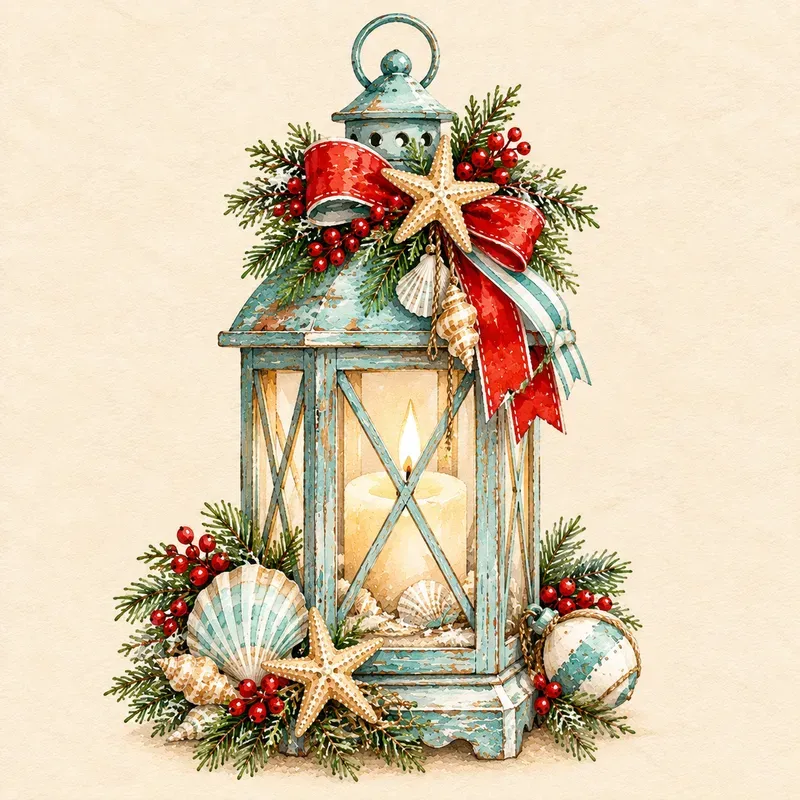 Coastal Christmas Watercolor Cliparts
