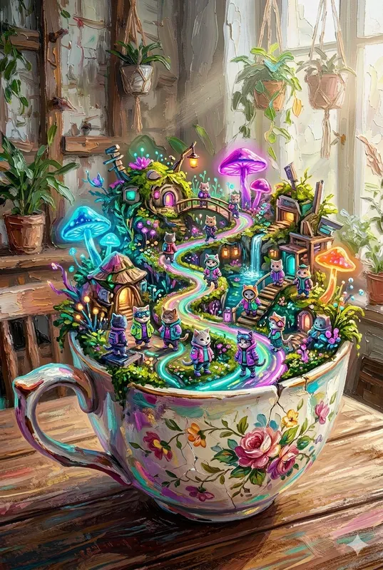 Cyberpunk Kitty Coffee Cup Fantasies