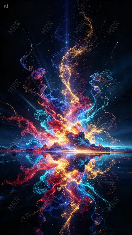 Golden Particle Reflection Art