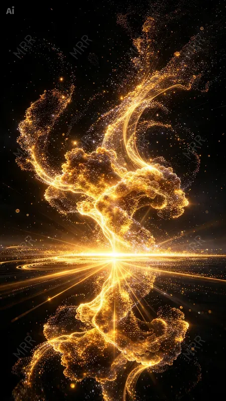 Golden Particle Reflection Art