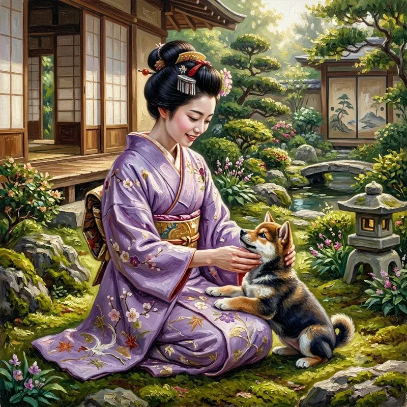 Elegant Kimono Oil Paintings
