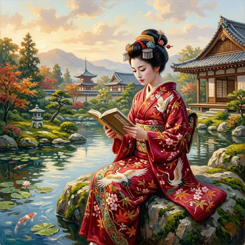 Elegant Kimono Oil Paintings