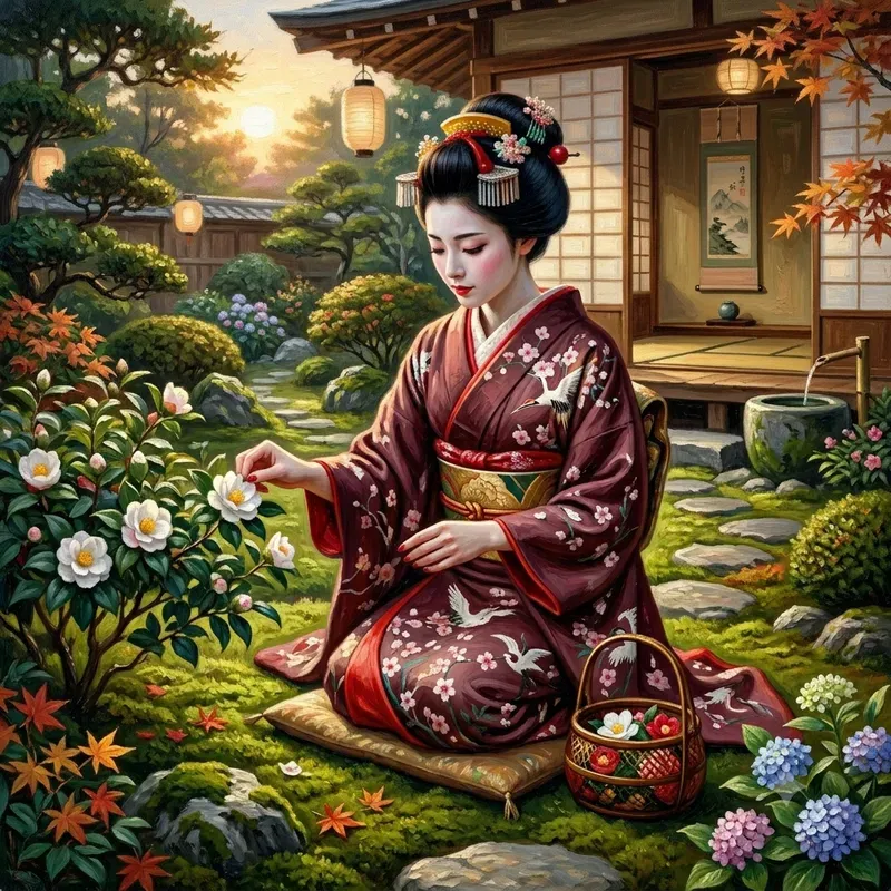 Elegant Kimono Oil Paintings