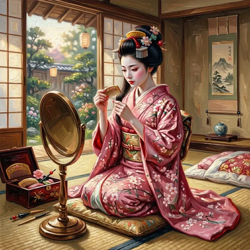 Elegant Kimono Oil Paintings