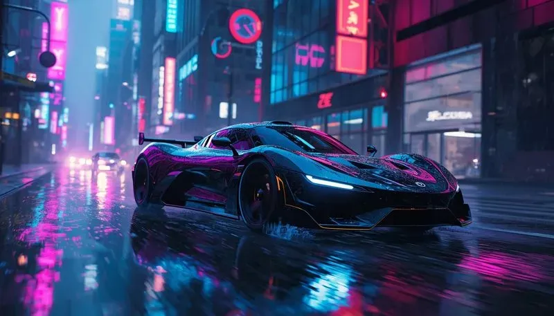 Futuristic Neon Hypercar Vaporwave Art