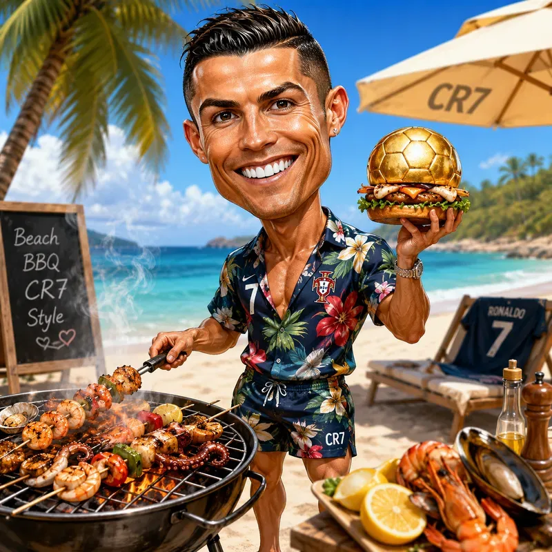 Famous Faces Beach Bbq Caricatures