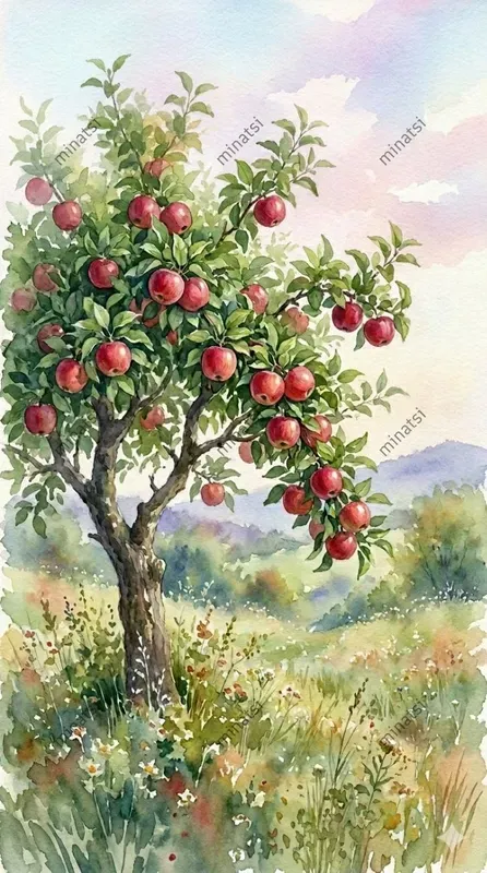 Watercolor Fruit Tree Paintings