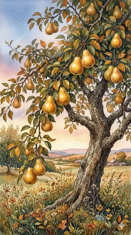 Watercolor Fruit Tree Paintings