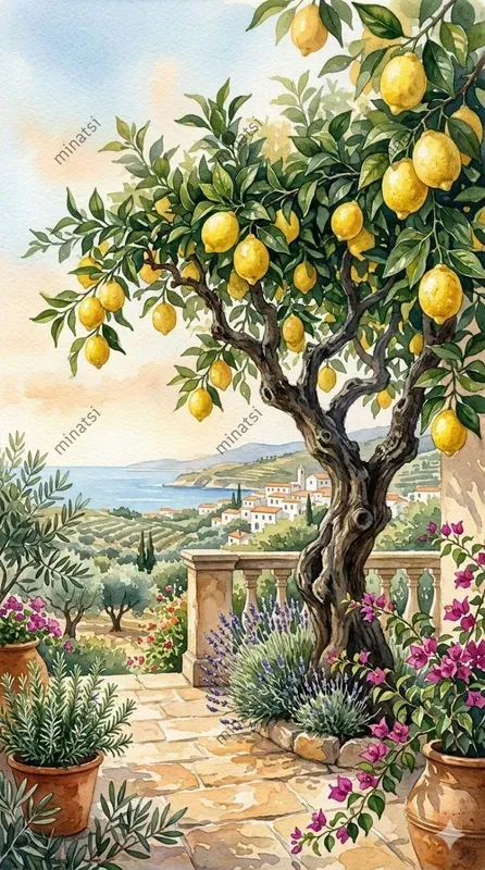 Watercolor Fruit Tree Paintings