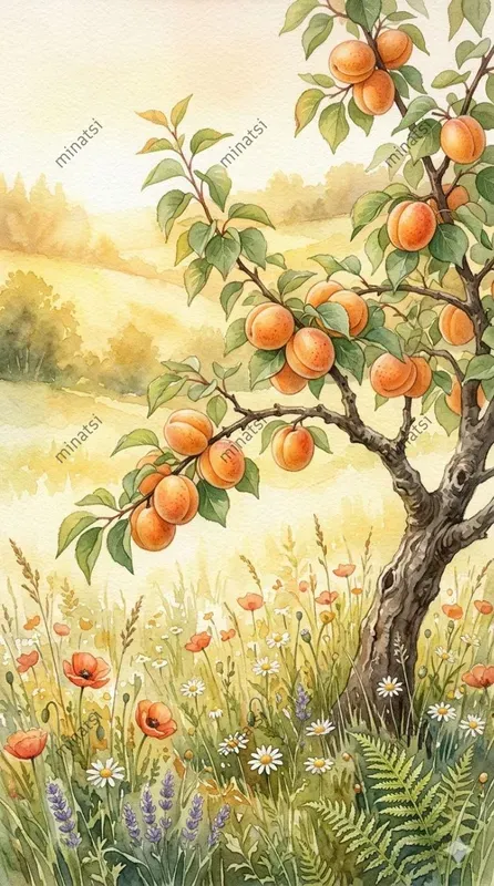 Watercolor Fruit Tree Paintings