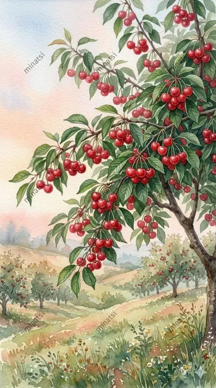 Watercolor Fruit Tree Paintings