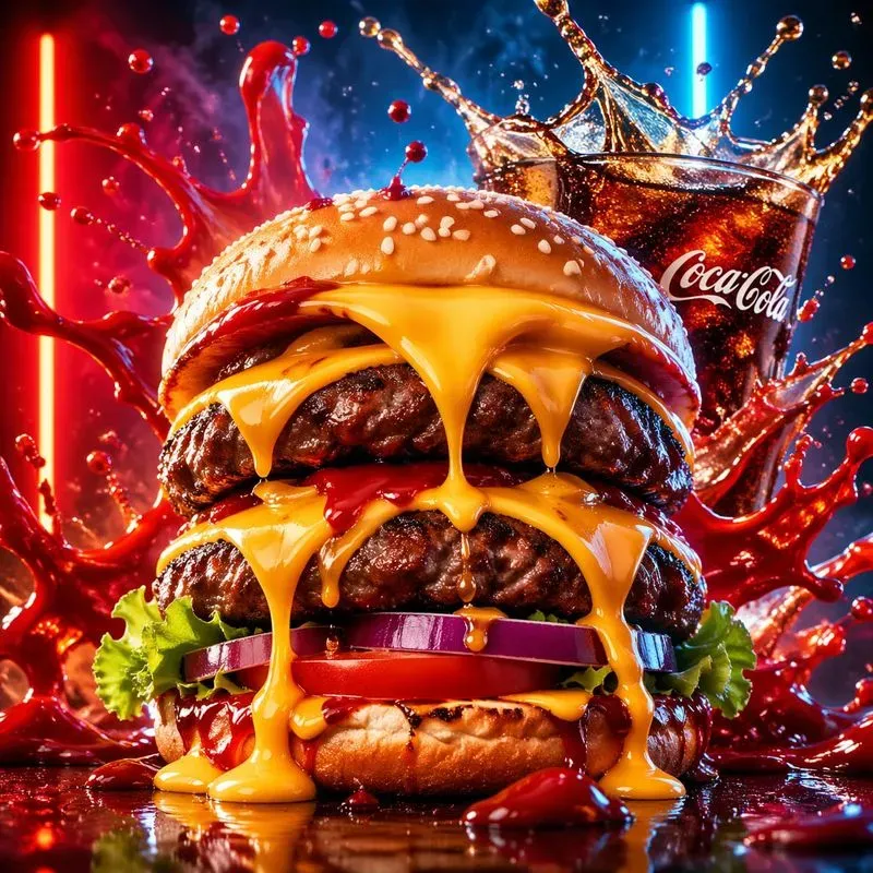 Neon Drip Food Explosion Art