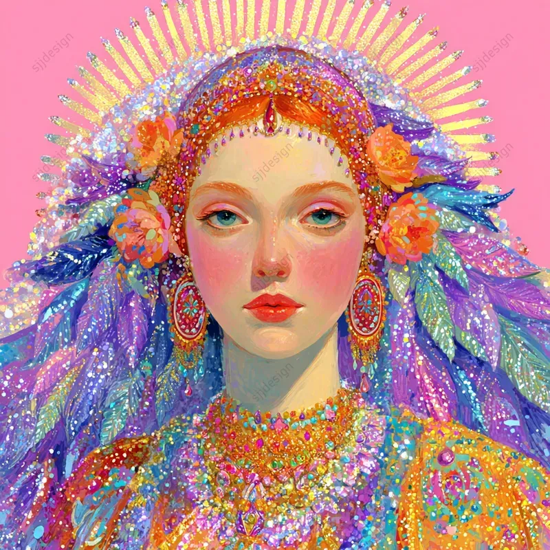 Psychedelic Floral Portrait Art Style