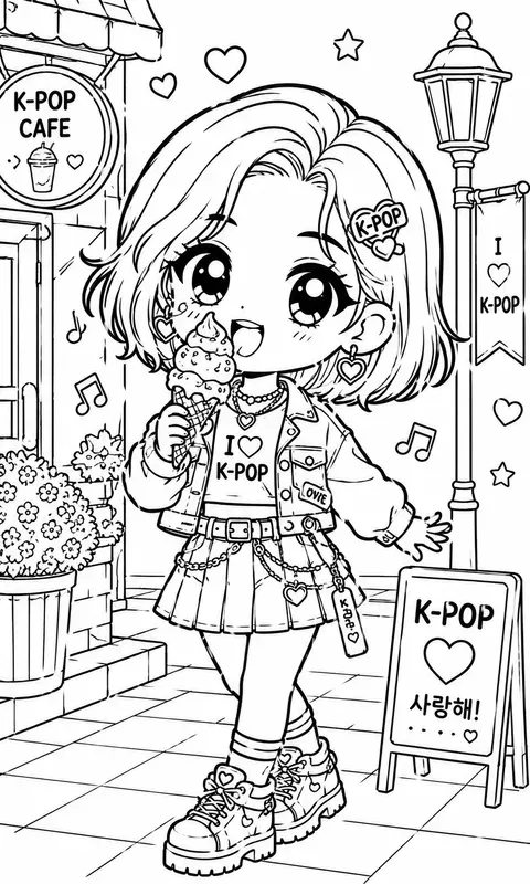 Kpop Idol Chibi Coloring Page Prompts