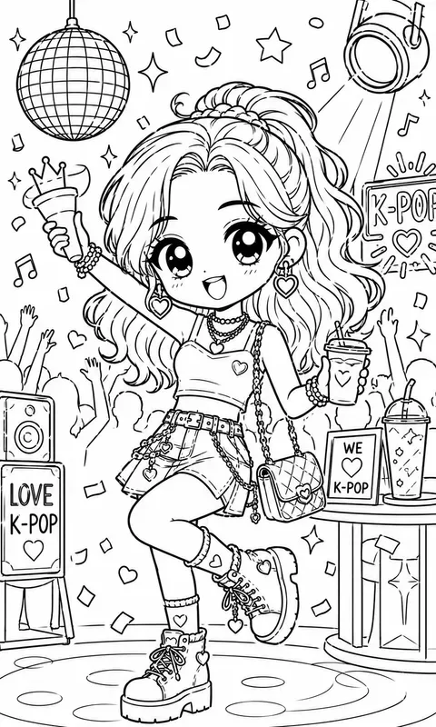 Kpop Idol Chibi Coloring Page Prompts