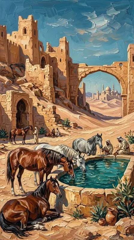 Impasto Ancient Desert Life Paintings