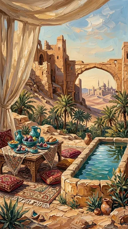 Impasto Ancient Desert Life Paintings