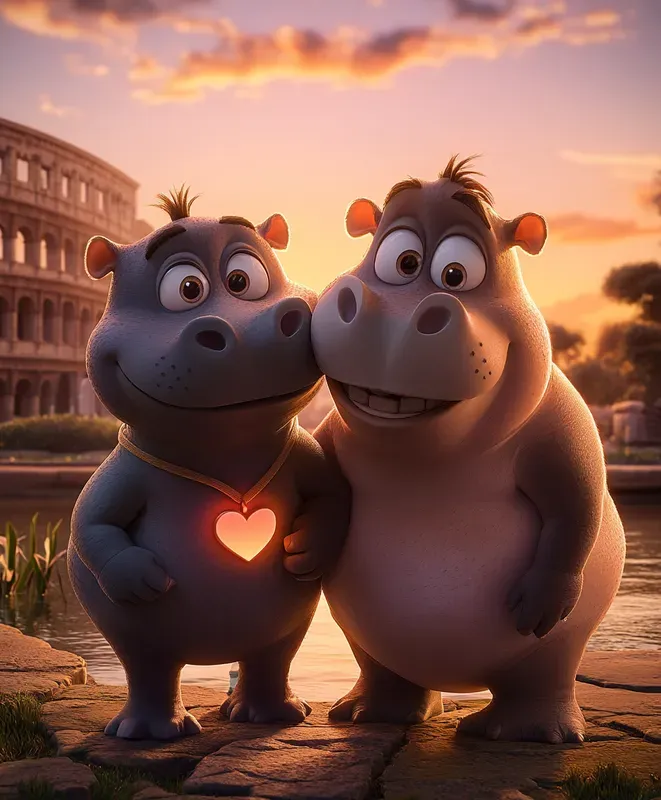 Pixarstyle Serene Sunset Animal Scenes