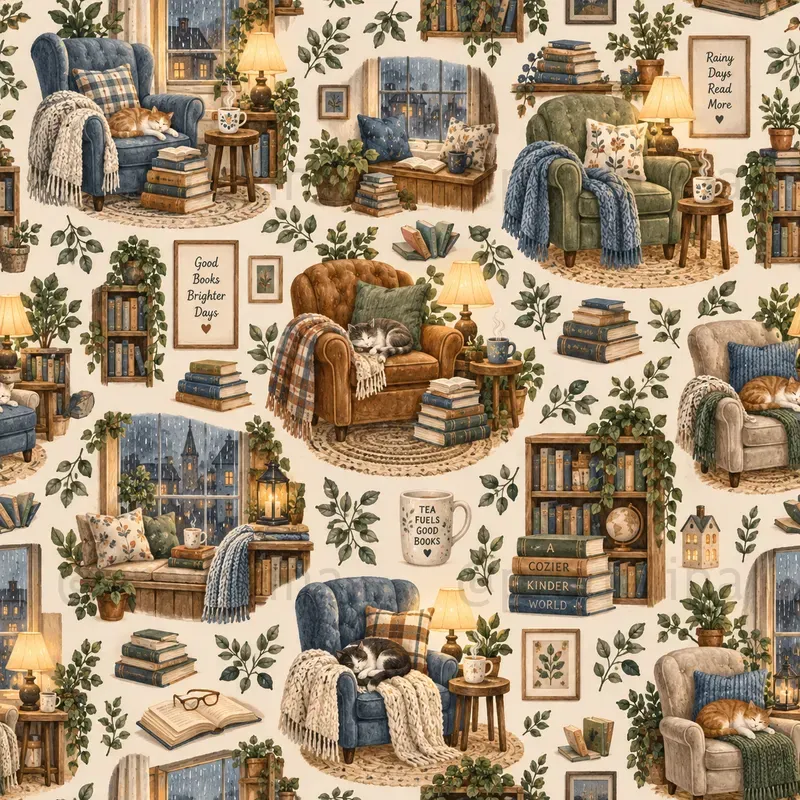 Cozy Reading Nook Seamless Patterns