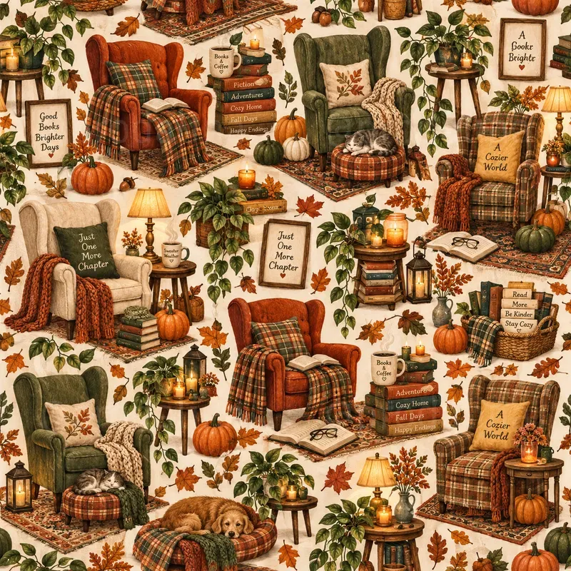 Cozy Reading Nook Seamless Patterns