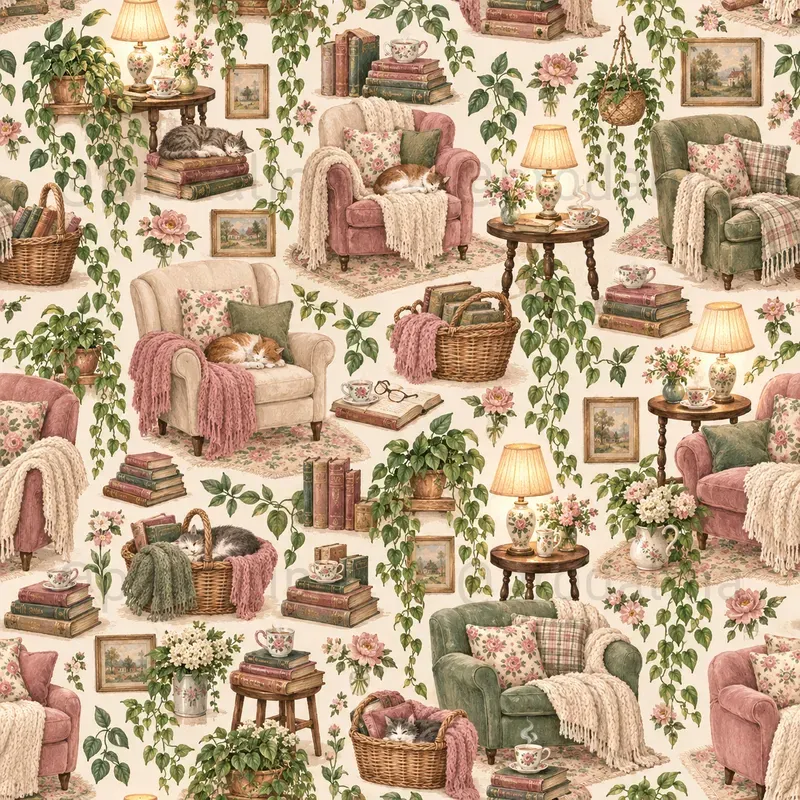Cozy Reading Nook Seamless Patterns