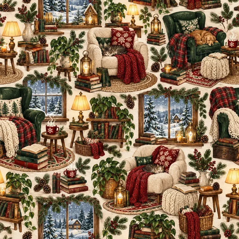 Cozy Reading Nook Seamless Patterns