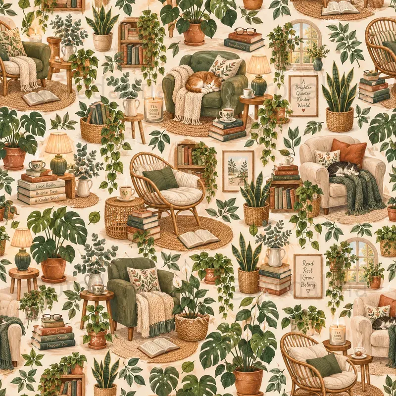 Cozy Reading Nook Seamless Patterns