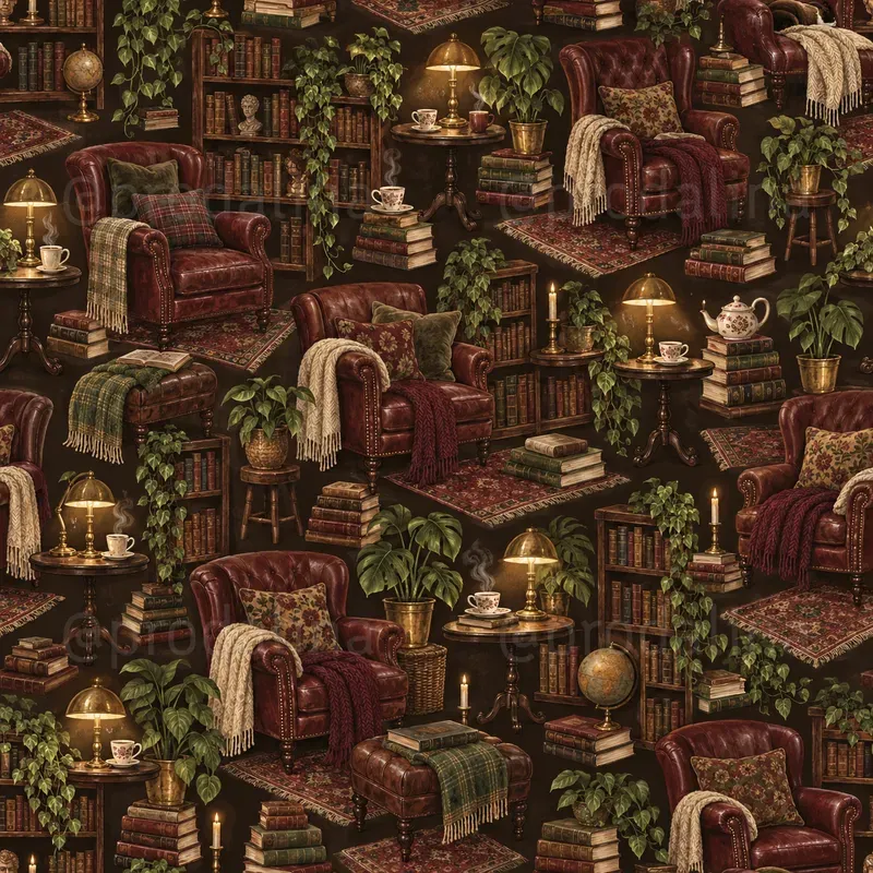 Cozy Reading Nook Seamless Patterns