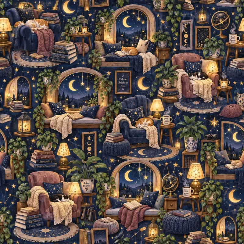 Cozy Reading Nook Seamless Patterns