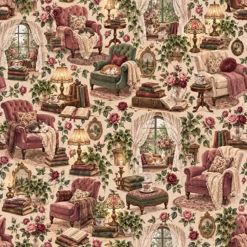 Cozy Reading Nook Seamless Patterns