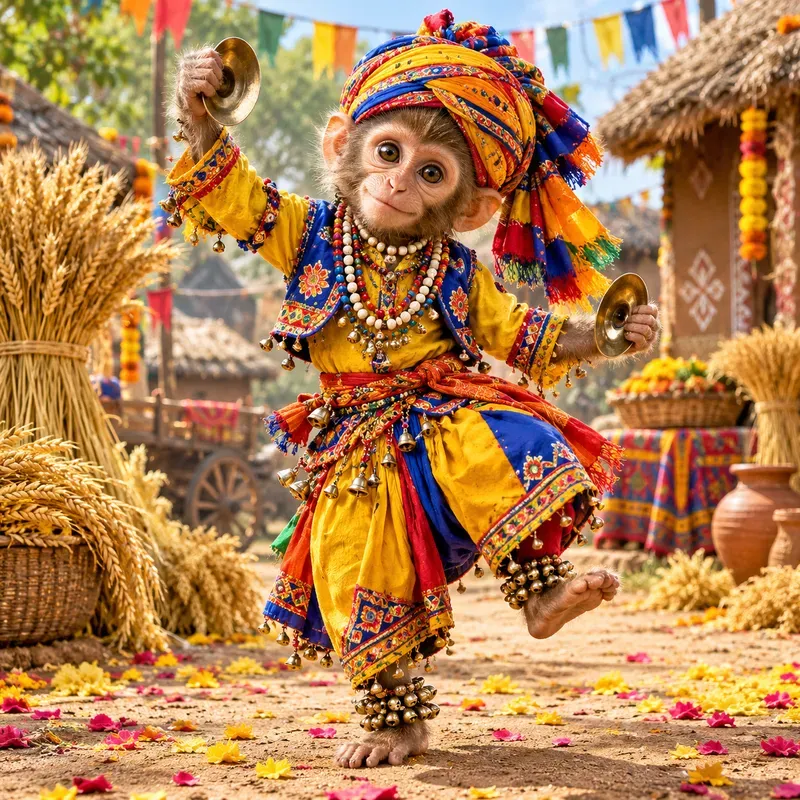 Colorful Folk Monkey Characters