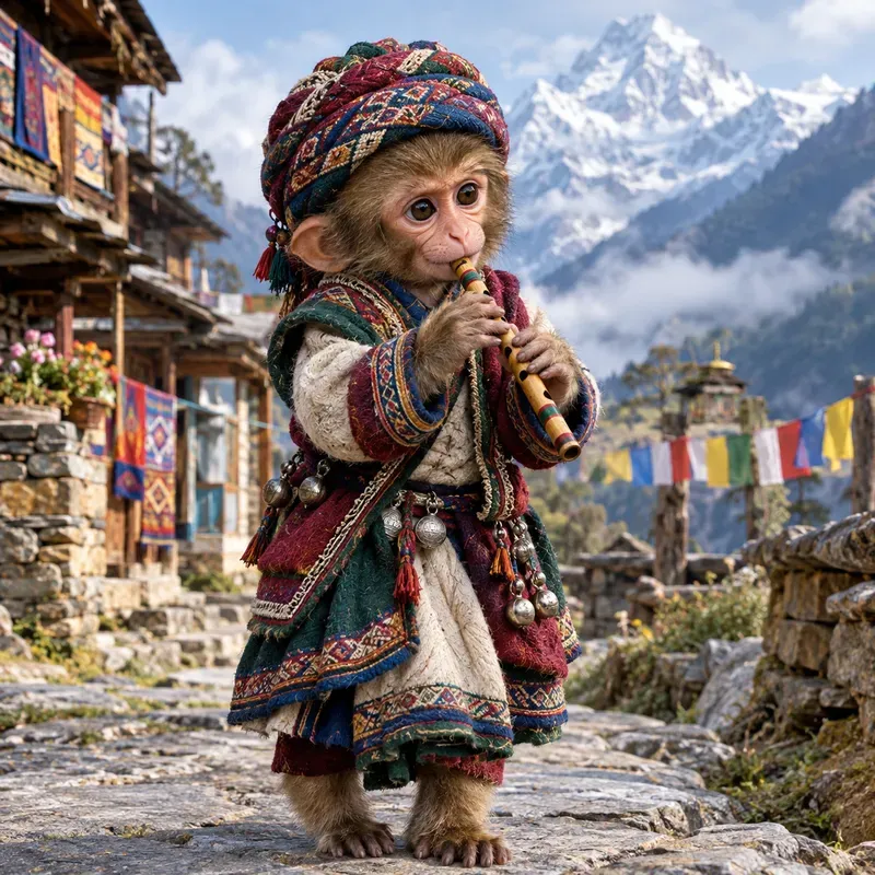 Colorful Folk Monkey Characters