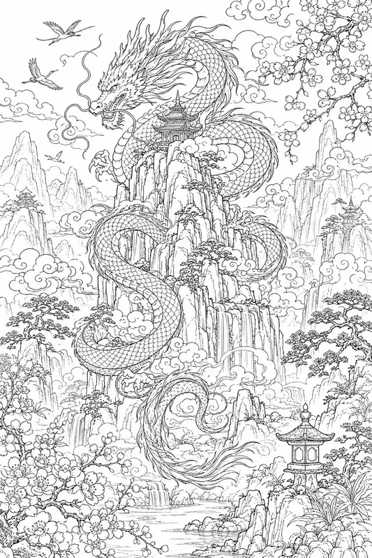 Dragons Of The East Adult Coloring Pages