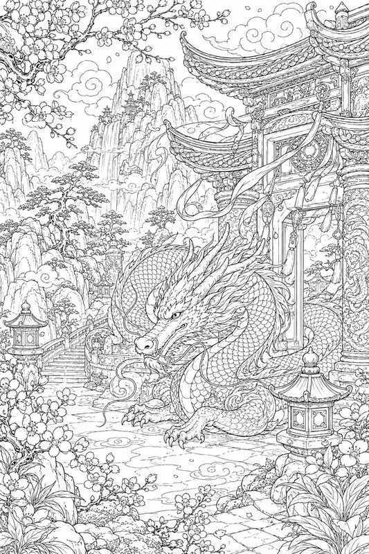 Dragons Of The East Adult Coloring Pages
