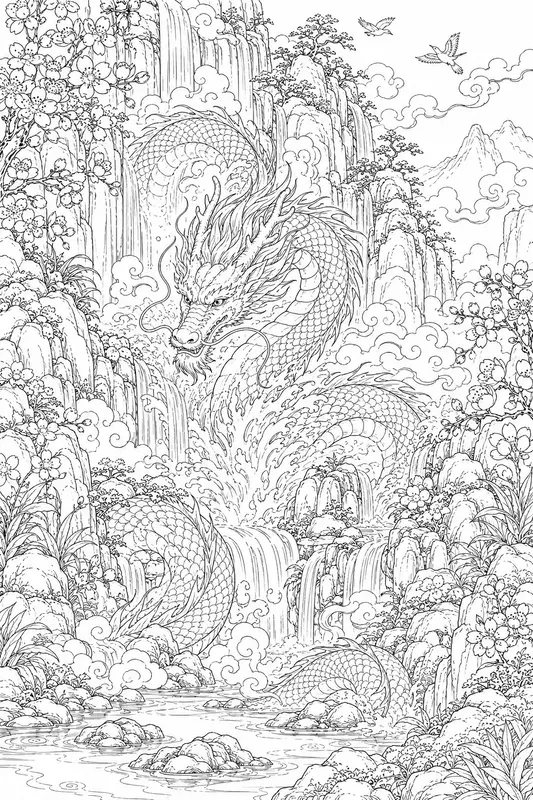 Dragons Of The East Adult Coloring Pages