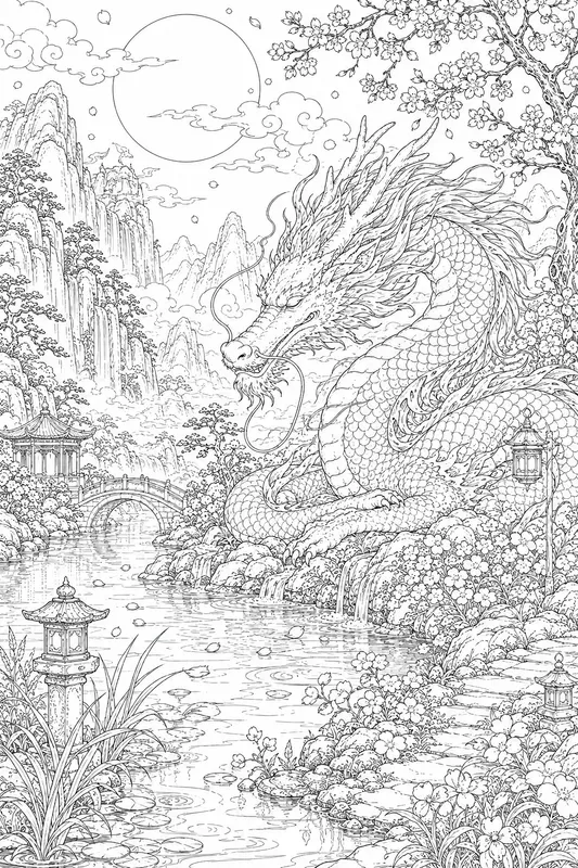 Dragons Of The East Adult Coloring Pages