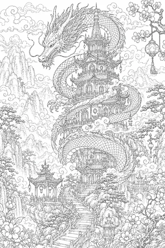 Dragons Of The East Adult Coloring Pages