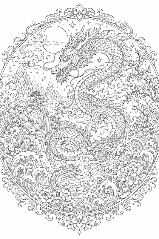 Dragons Of The East Adult Coloring Pages